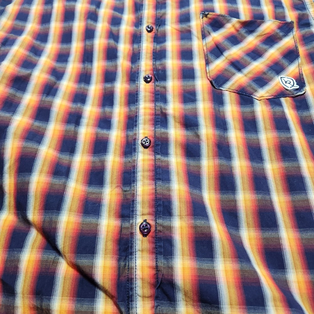 Rocawear Mens 2XL Plaid Button Up Shirt Blue Orange Yellow Long Sleeve Cotton - Picture 3 of 12